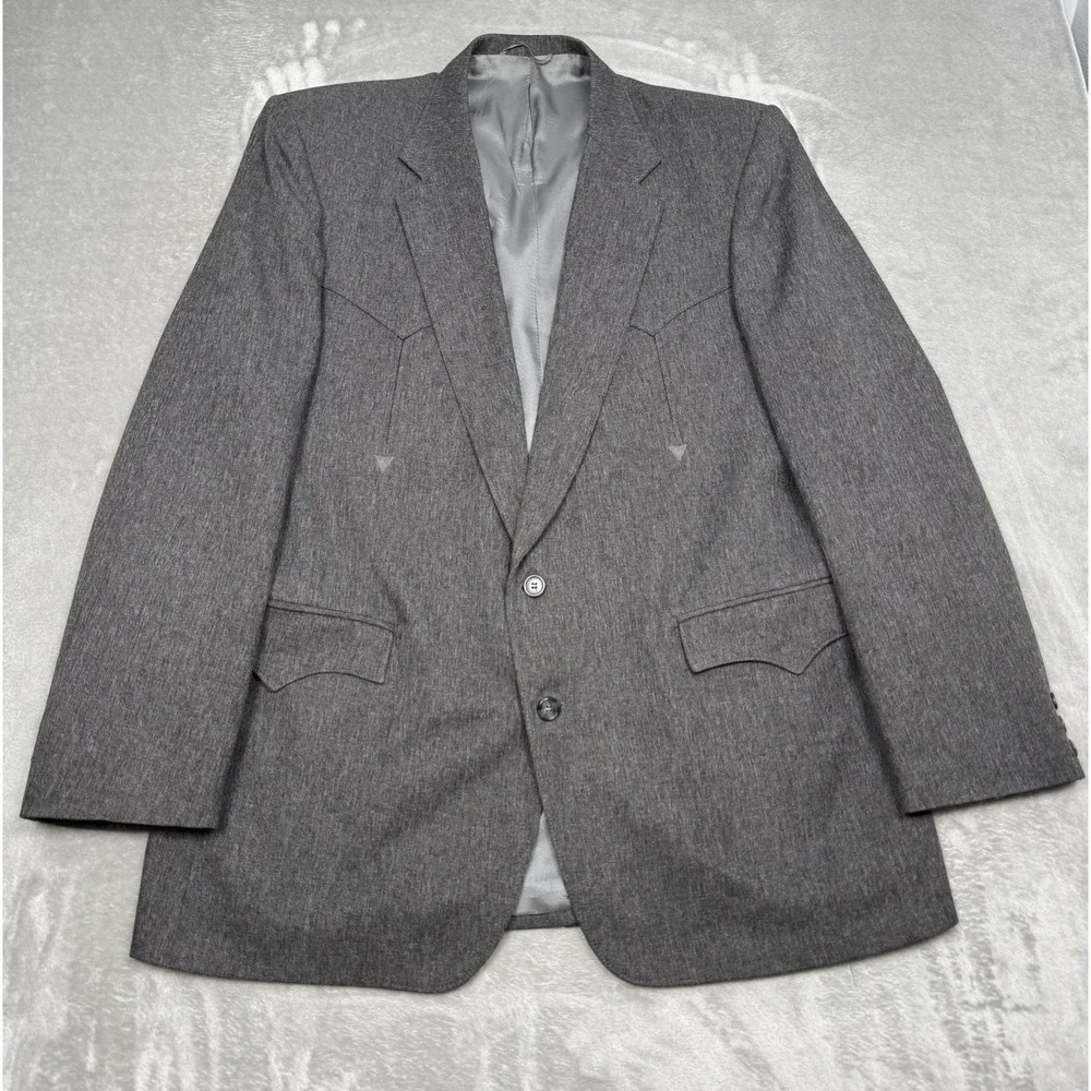 Vintage Circle S Sport Coat Mens 46L Gray Blazer‎ Jacket Yoke Dallas Cowboy USA